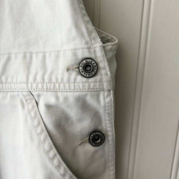 Vintage Polo Jeans Ralph Lauren Medium Overalls Cream Cotton Cargo Shortalls - Picture 5 of 9